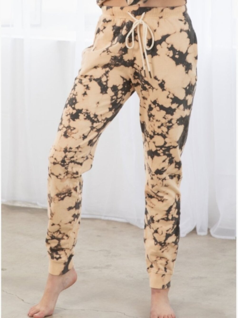Lovestitch Beige & Black Tie-Dye Jogger Sweatpants